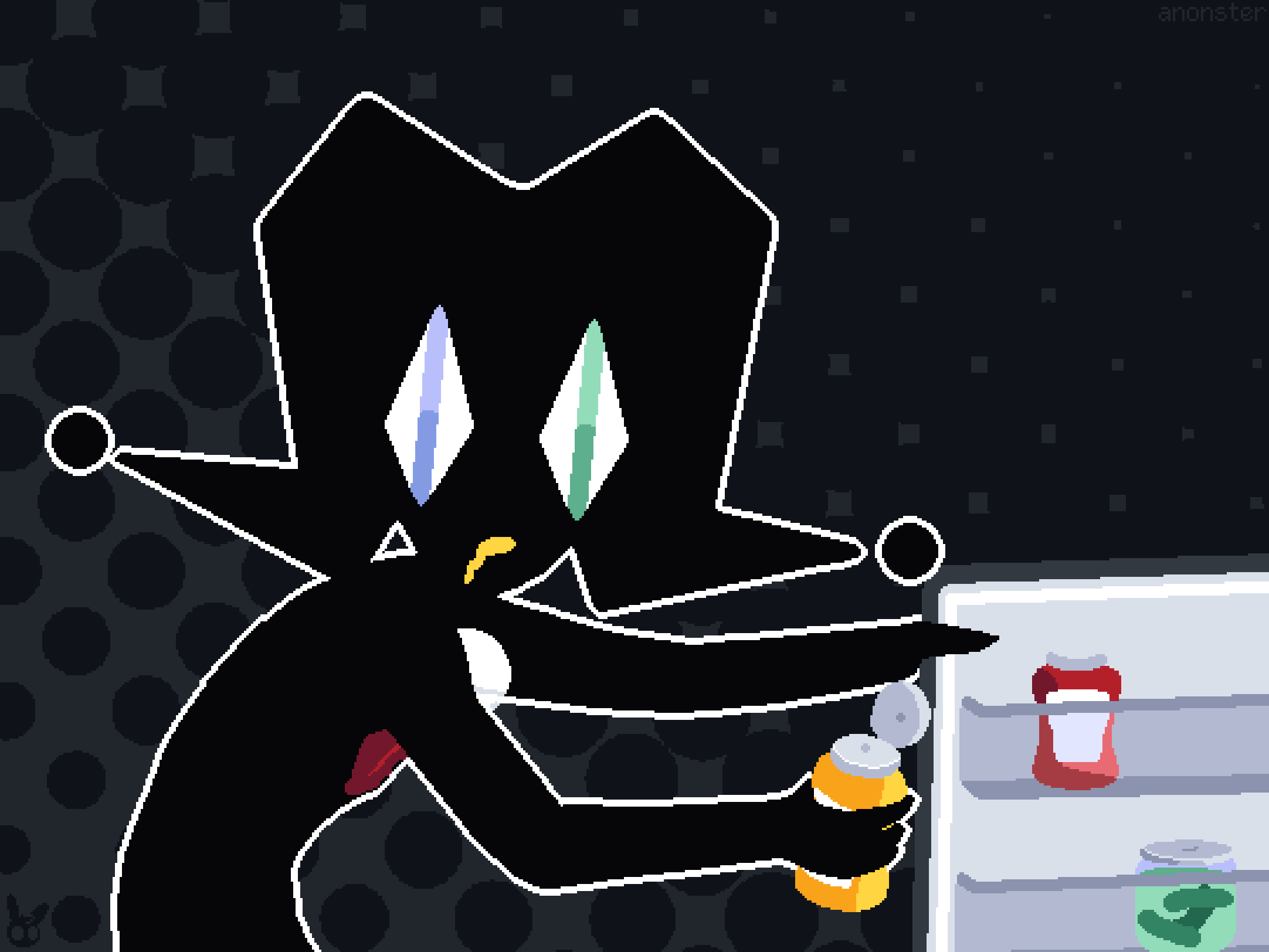 The Puppeteer's fridge raid - pixel art by anonster