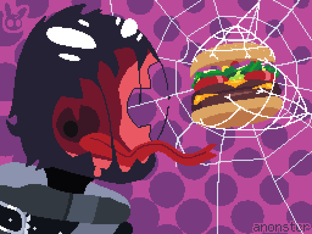Umbra Catches a Snack in His Web - pixel art by anonster